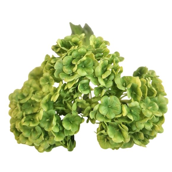 Artificial Green Hydrangea Flower Bunch 3 Stems Green Realistic Faux Floral Deco - Picture 2 of 7